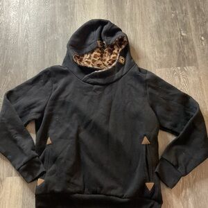 Women's Black Hoodie with Leopard Lining